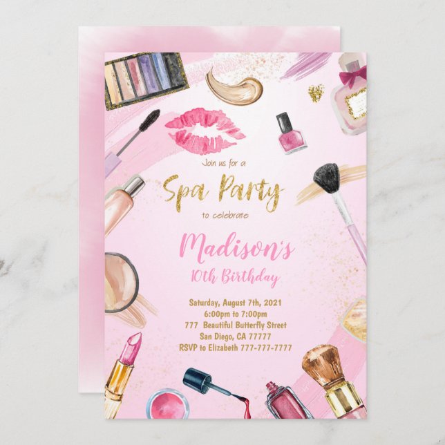 Wellness-Center Party Geburtstagseinladung Einladung (Vorne/Hinten)