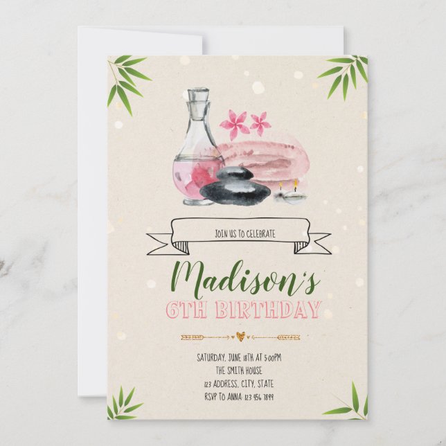 Wellness-Center Party Geburtstagsveranstaltung Einladung (Vorderseite)