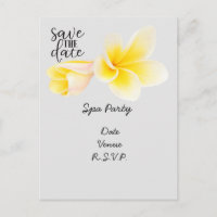 Wellness-Center Party Save the Date mit Blume Plum