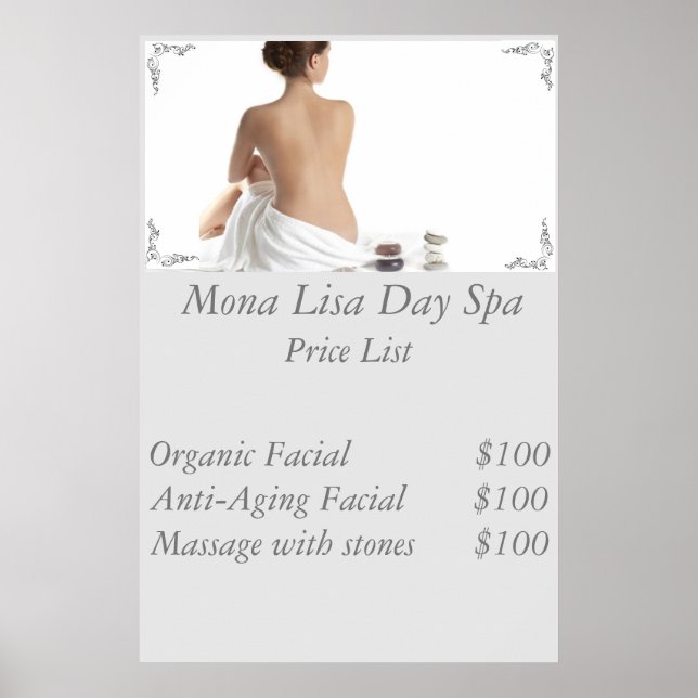 Wellness-Center-Preisliste Poster (Vorne)