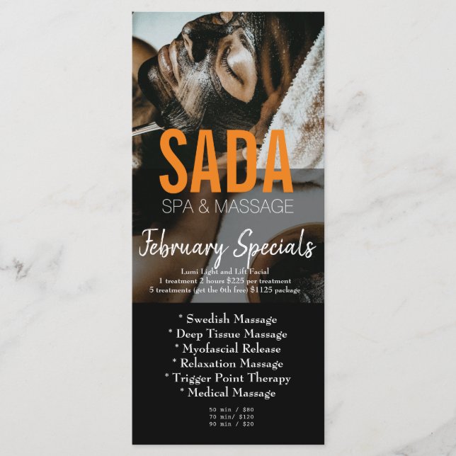 Wellness-Center Salon Massage Menü Preisliste Menükarte (Vorderseite)