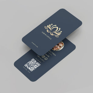 Wellness Therapeut Dark Blue Gold Lotus Visitenkarte