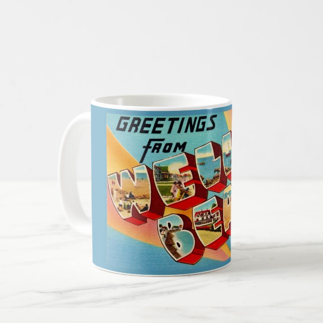 Wells Beach ME Postkarte Kaffeetasse (Vorderseite Links)