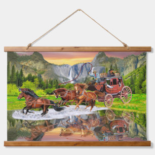 WELLS FARGO POSTKUTSCHE WANDTEPPICH MIT HOLZRAHMEN
