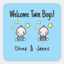 Welome Twin Boys!, Blue, Personalized Twin Babies  Quadratischer Aufkleber