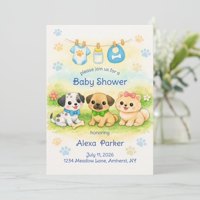 Welpe Baby Shower Einladung (Stehend Vorderseite)