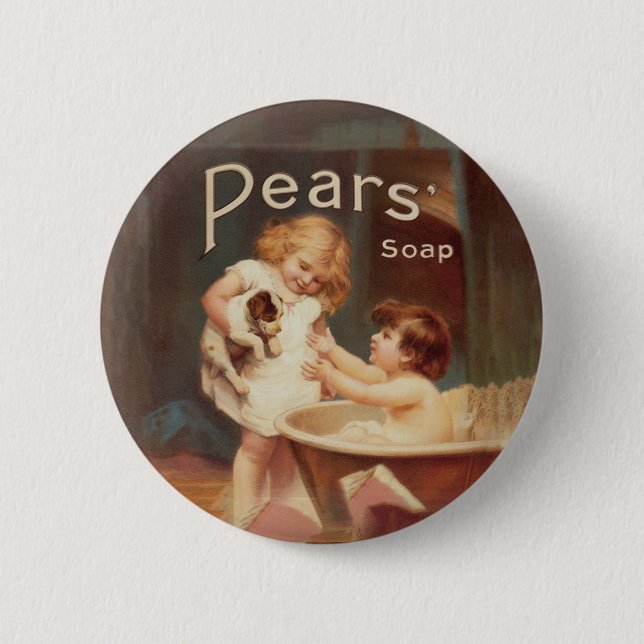 Welpe beim Baden Vintage Antik Button (Vorderseite)