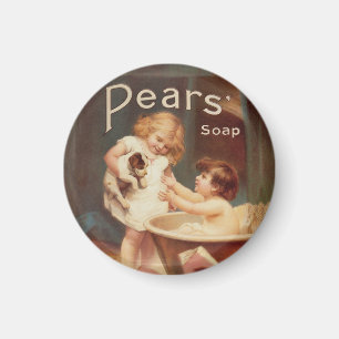 Welpe beim Baden Vintage Antik Magnet