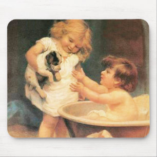 Welpe beim Baden Vintage Antik Mousepad