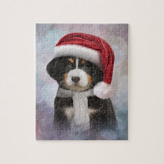 Welpe Bernese Gebirgshund im roten Hut von Sankt Puzzle