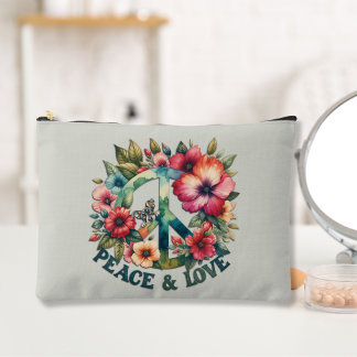 Welpe & Blumen 70er Retro "Frieden & Liebe" Friede Zubehörtasche