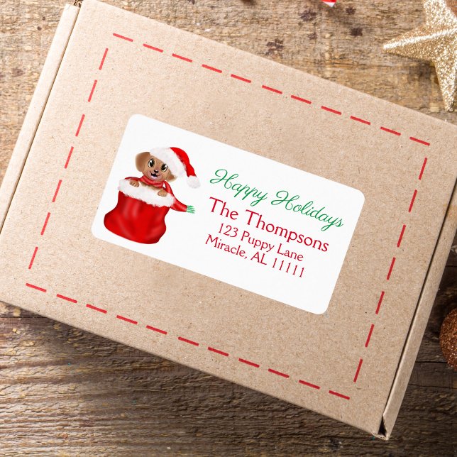 Welpe Bulldog in Santa's Tasche glückliche Ferien Adressaufkleber (Von Creator hochgeladen)
