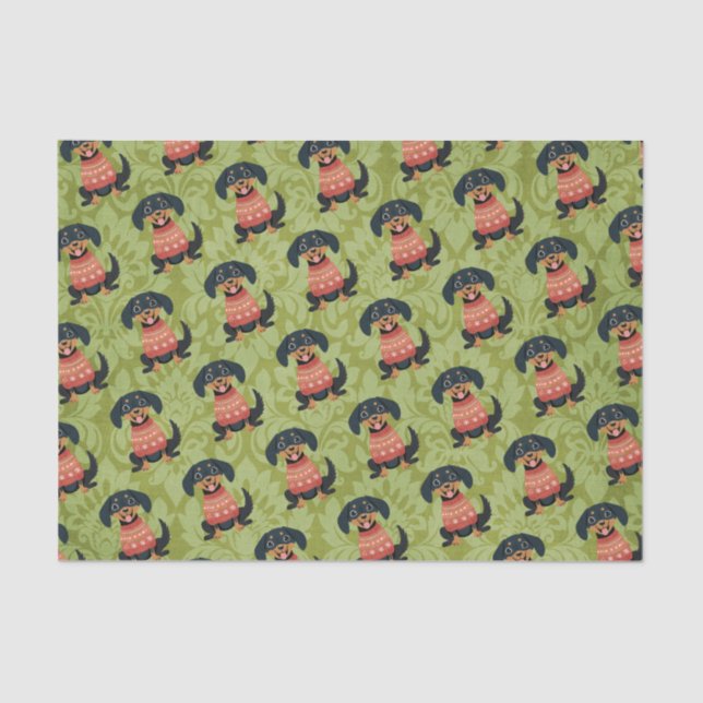 Welpe Christmas Dackel Weiner Santa Dog Seidenpapier (Vorderseite)