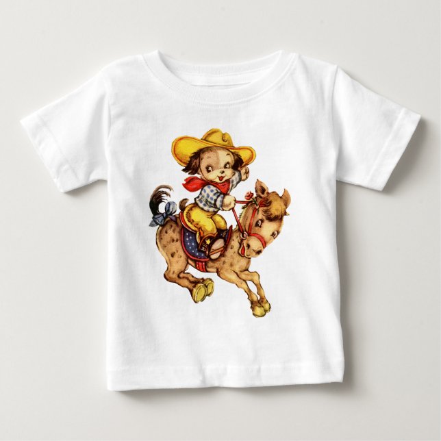 Welpe Cowboy auf seinem Pferd Baby T-shirt (Vorderseite)