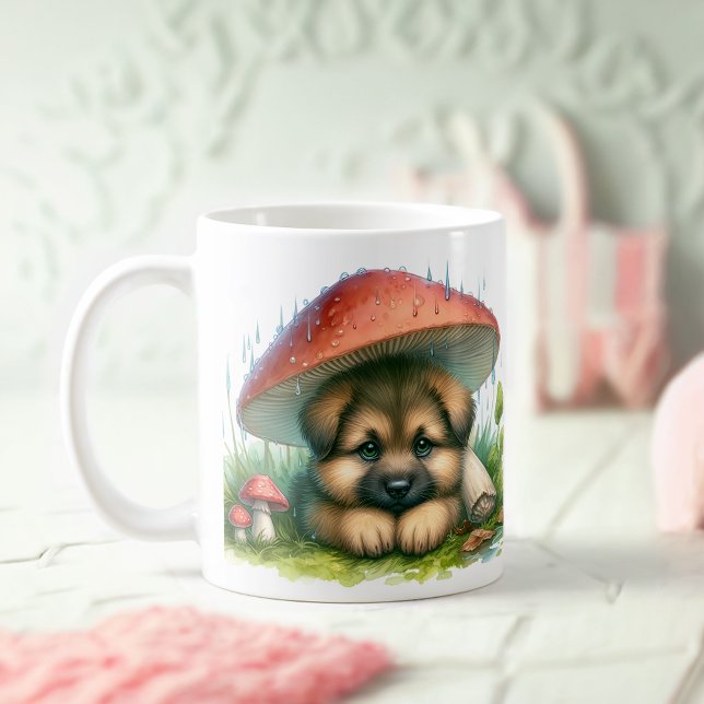 Welpe der deutschen Schäferhirte unter einem Mushr Kaffeetasse (Von Creator hochgeladen)