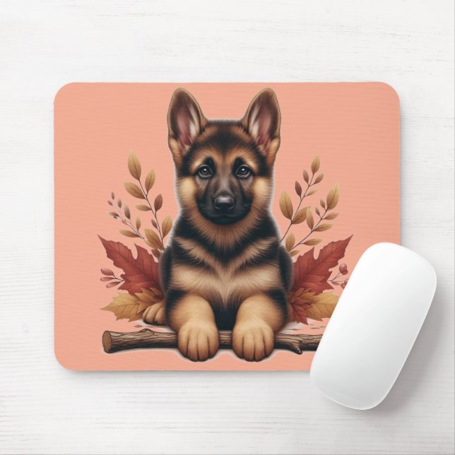 Welpe der deutschen Schäferhunde mit Herbstblätter Mousepad (Mit Mouse)