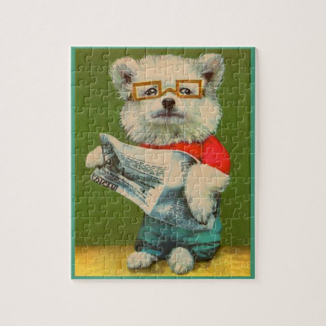 Welpe, der die Zeitung liest Puzzle (Vertikal)