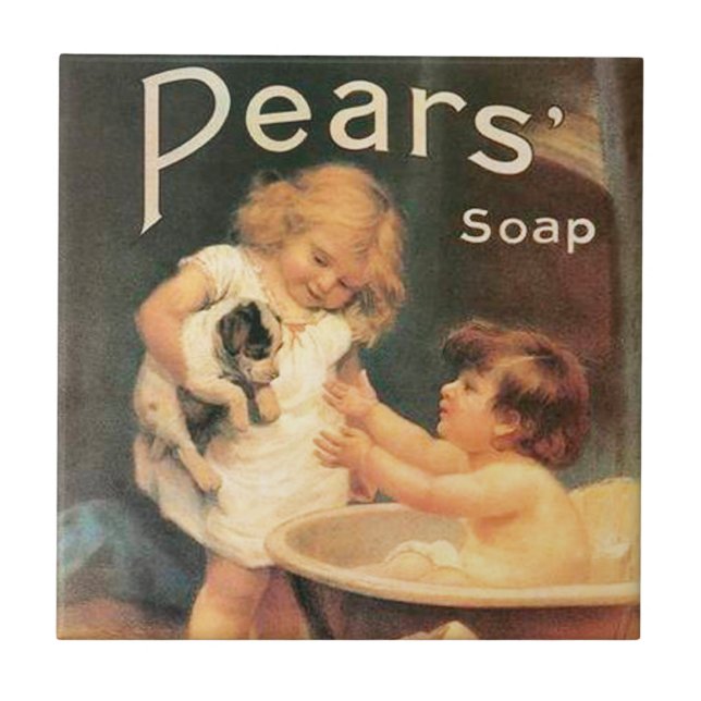 Welpe, die ein Bad Vintag antike Fliese (Vorderseite)