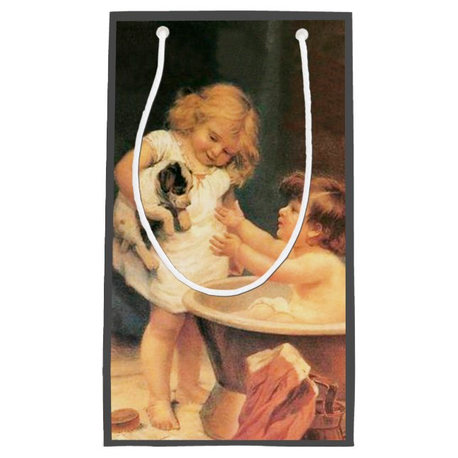 Welpe, die ein Bad Vintag antike Kleine Geschenktüte (Vorderseite)