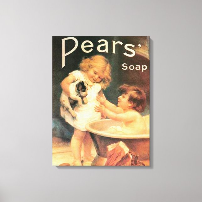 Welpe, die ein Bad Vintag antike Leinwanddruck (Vorderseite)