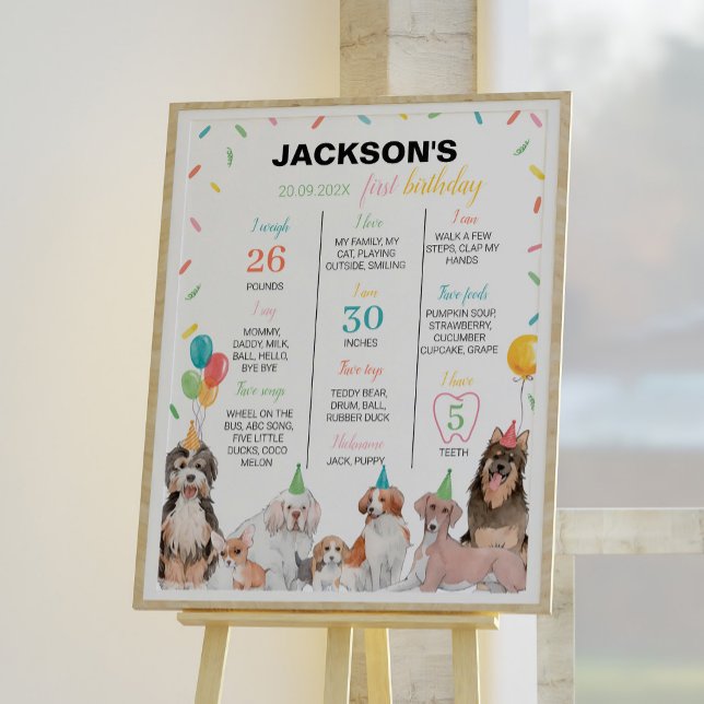 Welpe Dog Boy Birthday Milestone Zeichenposter Poster (Von Creator hochgeladen)
