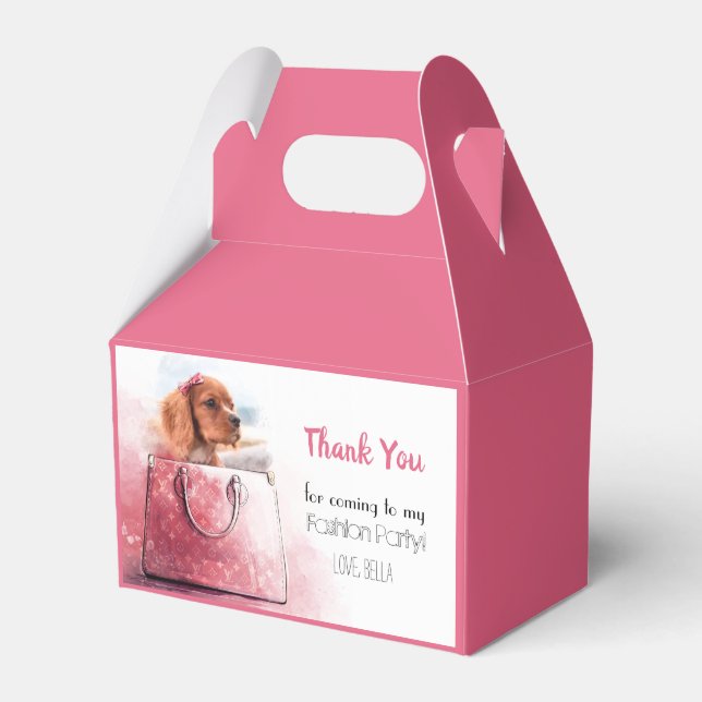 Welpe Dog Girl Birthday Watercolor Party Foto Haus Geschenkschachtel (Vorderseite)