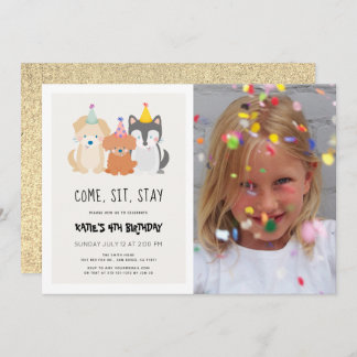 Welpe Dog Gold Glitzer Geburtstag Pawty Foto Einladung
