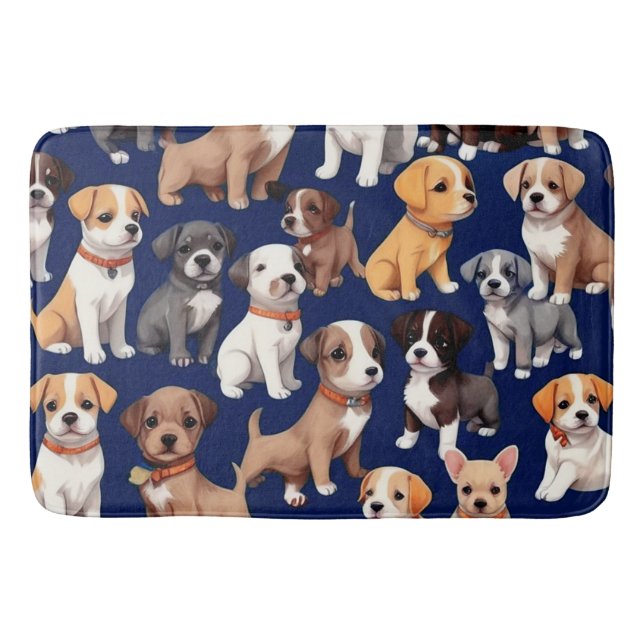 Welpe Dog Navy Blue Design Badematte (Vorderseite)