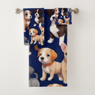Welpe Dog Navy Blue Design Badhandtuch Set