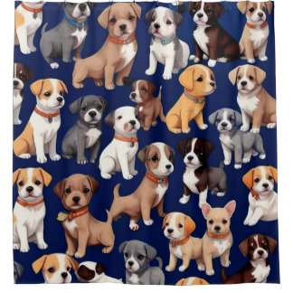 Welpe Dog Navy Blue Design Duschvorhang