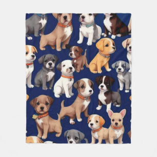 Welpe Dog Navy Blue Design Fleecedecke