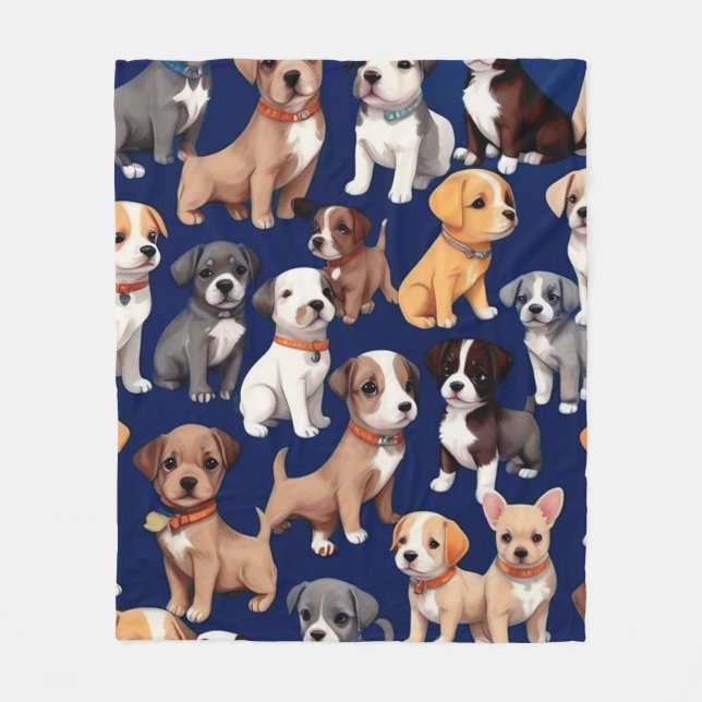 Welpe Dog Navy Blue Design Fleecedecke (Vorderseite)