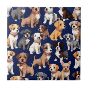 Welpe Dog Navy Blue Design Fliese