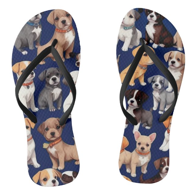 Welpe Dog Navy Blue Design Flip Flops (Fußbett)