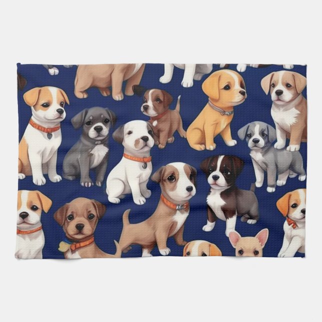 Welpe Dog Navy Blue Design Geschirrtuch (Horizontal)