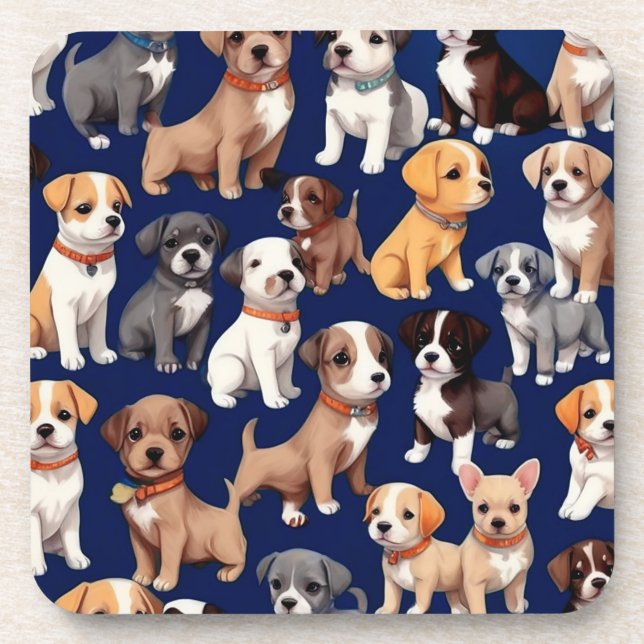 Welpe Dog Navy Blue Design Getränkeuntersetzer (Vorderseite)