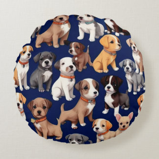 Welpe Dog Navy Blue Design Rundes Kissen