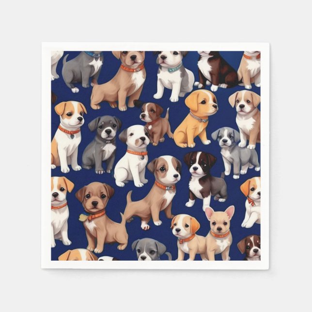 Welpe Dog Navy Blue Design Serviette (Vorderseite)