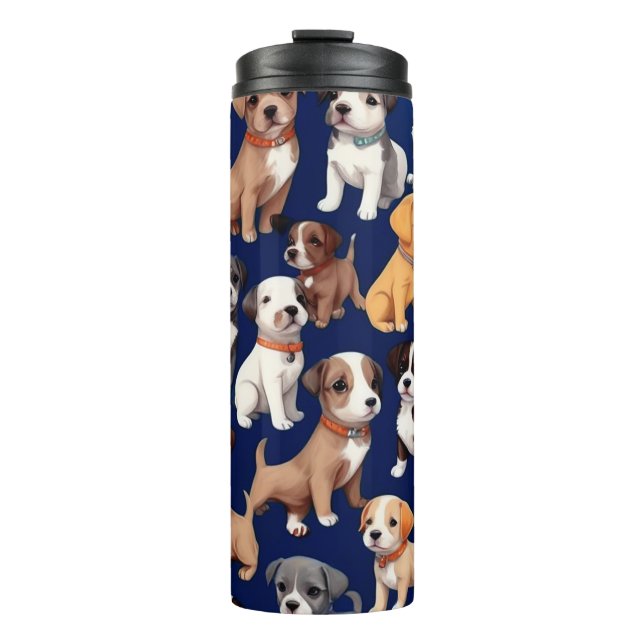 Welpe Dog Navy Blue Design Thermosbecher (Vorderseite)