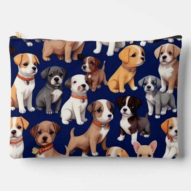 Welpe Dog Navy Blue Design Zubehörtasche (Vorderseite)