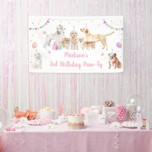 Welpe Dog Pink Girl Paw ty Birthday Banner