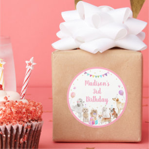 Welpe Dog Pink Girl Paw ty Birthday Runder Aufkleber