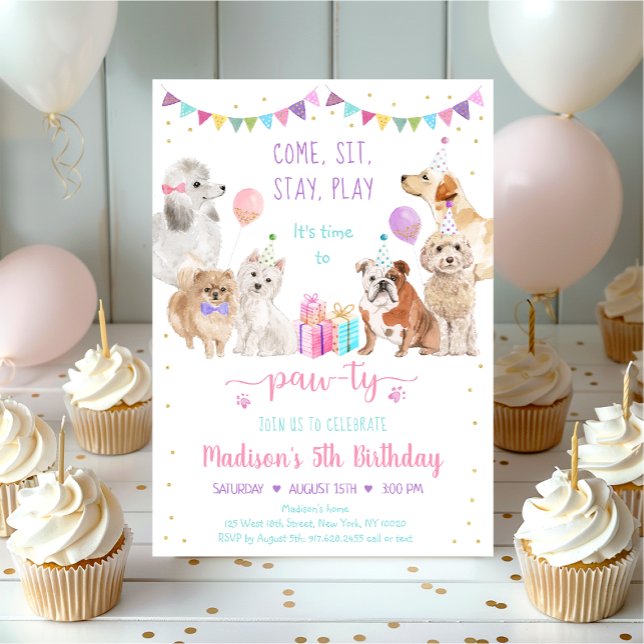 Welpe Dog Pink Gold Girl Paw ty Birthday Einladung (Von Creator hochgeladen)
