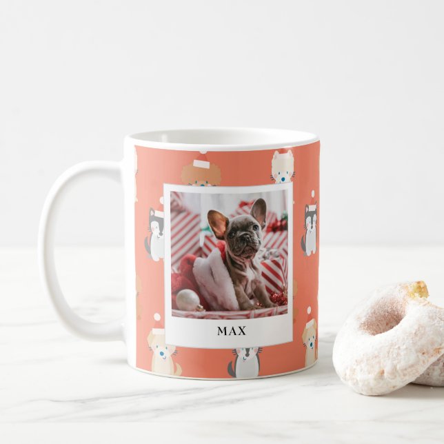 Welpe Dog Santa Pattern 2 Foto Ferienhaus Rote Tas Kaffeetasse (Mit Donut)