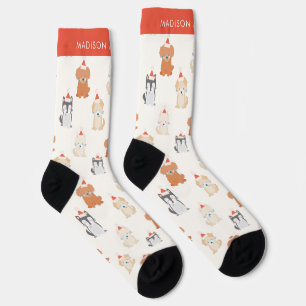 Welpe Dog Santa Pattern Cream Socken