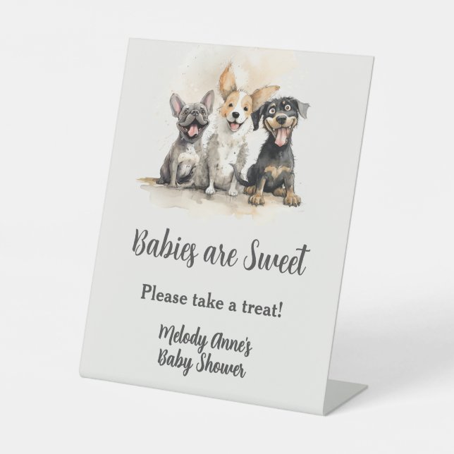 Welpe Dog Schwanzes Boy Baby Dusche Leckereien Sockelschild (Vorderseite)