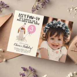 Welpe Dog Thema Geburtstagsparty Pink Foto Einladung