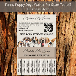 Welpe Dog Walker Sitter QR Code Moderner Tearoff Flyer