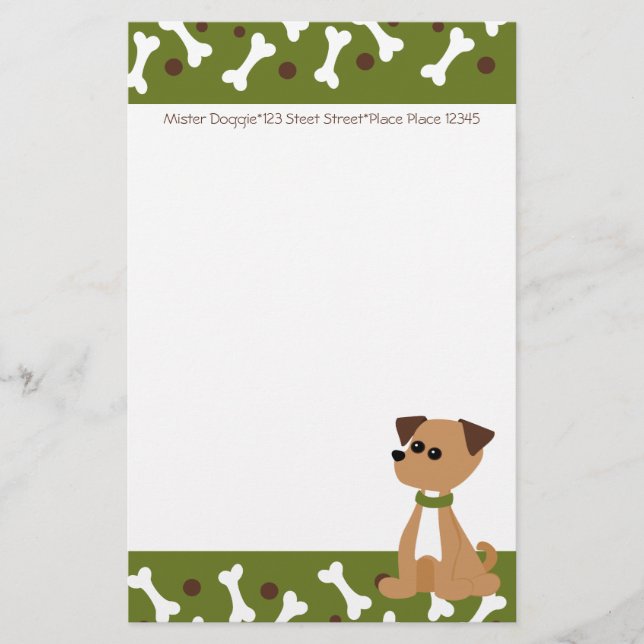 Welpe Doggie in Grün Briefpapier (Vorderseite)
