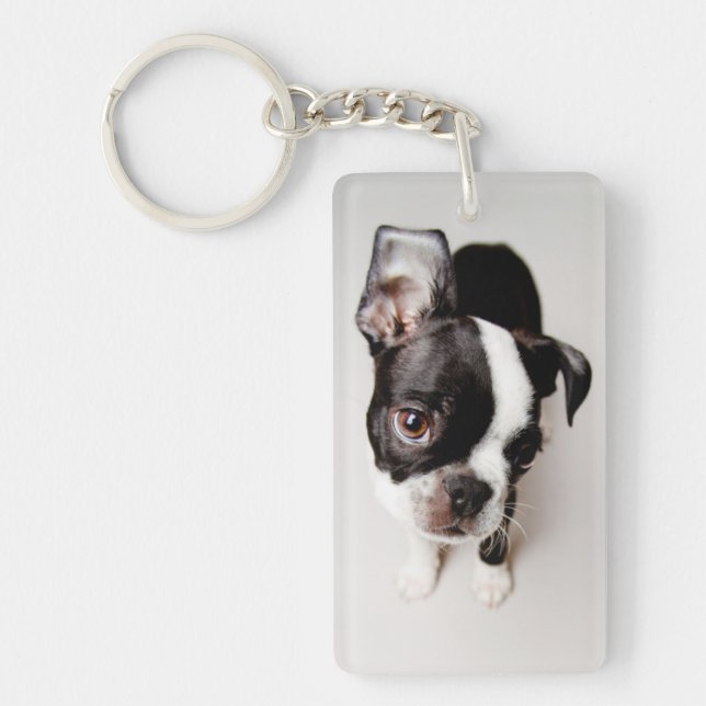 Welpe Edison Boston Terrier Schlüsselanhänger (Vorderseite)